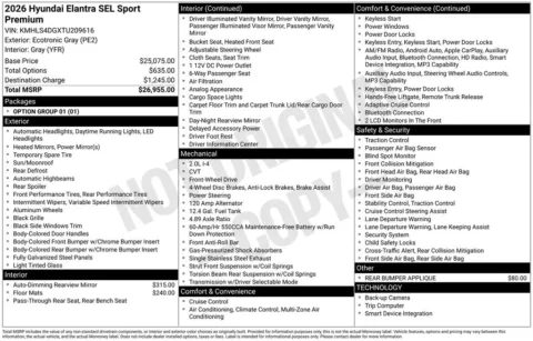Another view of 2026 Hyundai Elantra SEL Sport for sale in Athens, OH at Don Wood Hyundai