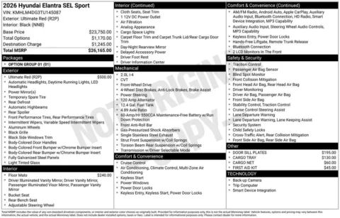 Another view of 2026 Hyundai Elantra SEL Sport for sale in Athens, OH at Don Wood Hyundai