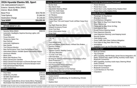 Photos of 2026 Hyundai Elantra SEL Sport for sale in Athens, OH at Don Wood Hyundai