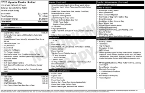 Another view of 2026 Hyundai Elantra Limited for sale in Athens, OH at Don Wood Hyundai