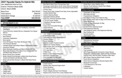 Photos of 2027 Hyundai Santa Fe Hybrid SEL for sale in Athens, OH at Don Wood Hyundai
