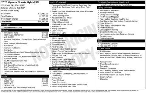 Photos of 2026 Hyundai Sonata Hybrid SEL for sale in Athens, OH at Don Wood Hyundai