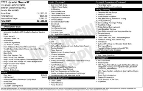 Photos of 2026 Hyundai Elantra SE for sale in Athens, OH at Don Wood Hyundai