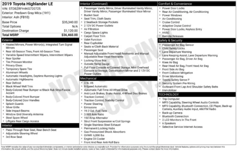 Photos of 2019 Toyota Highlander LE for sale in Athens, OH at Don Wood Hyundai