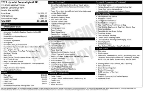 Photos of 2027 Hyundai Sonata Hybrid SEL for sale in Athens, OH at Don Wood Hyundai