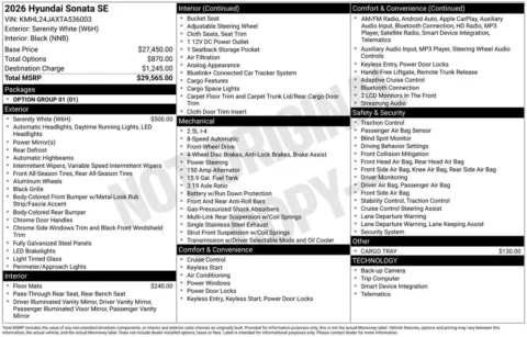 Another view of 2026 Hyundai Sonata SE for sale in Athens, OH at Don Wood Hyundai