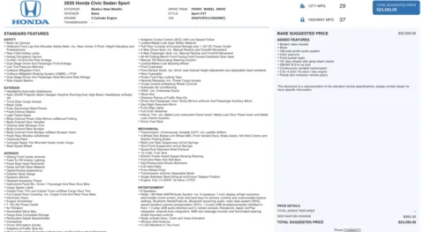 Photos of 2020 Honda Civic Sedan Sport for sale in Columbus, OH at Auto Boutique Ohio