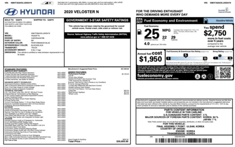 Photos of 2020 Hyundai Veloster N for sale in Columbus, OH at Auto Boutique Ohio