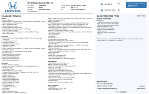 Photos of 2016 Honda Civic Sedan LX for sale in Columbus, OH at Auto Boutique Ohio