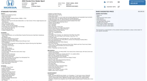 Photos of 2022 Honda Civic Sedan Sport for sale in Columbus, OH at Auto Boutique Ohio