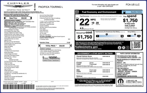 Photos of 2019 Chrysler Pacifica Touring L for sale in Columbus, OH at Auto Boutique Ohio