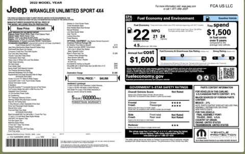 Photos of 2022 Jeep Wrangler Unlimited Sport for sale in Columbus, OH at Auto Boutique Ohio