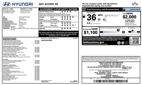 Photos of 2021 Hyundai Accent SE for sale in Columbus, OH at Auto Boutique Ohio