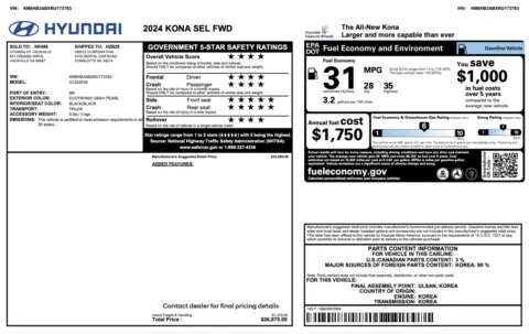 Photos of 2024 Hyundai Kona SEL for sale in Columbus, OH at Auto Boutique Ohio