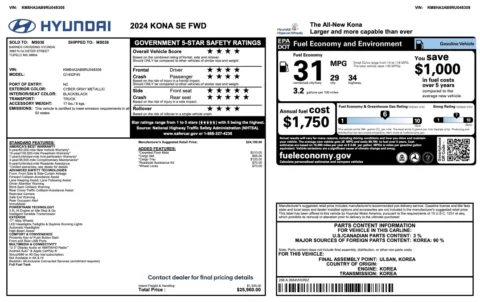 Photos of 2024 Hyundai Kona SE for sale in Columbus, OH at Auto Boutique Ohio