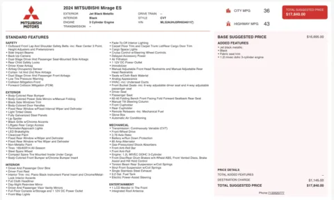 Photos of 2024 Mitsubishi Mirage ES for sale in Columbus, OH at Auto Boutique Ohio