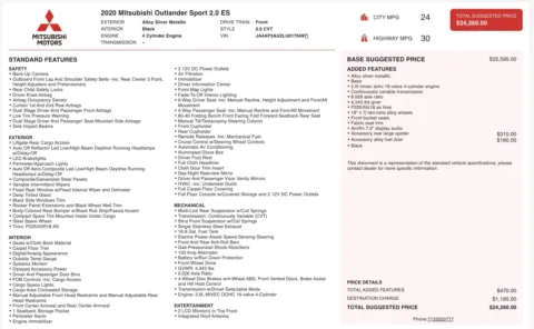 Photos of 2020 Mitsubishi Outlander Sport ES 2.0 for sale in Columbus, OH at Auto Boutique Ohio