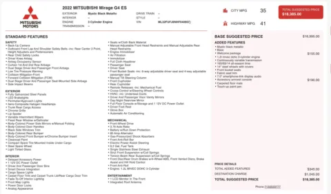 Photos of 2022 Mitsubishi Mirage G4 ES for sale in Columbus, OH at Auto Boutique Ohio