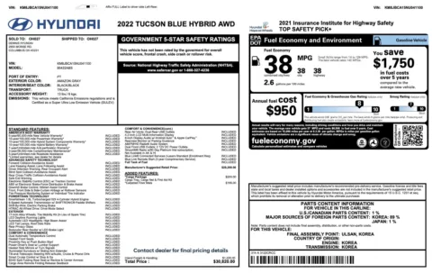 More photos of 2022 Hyundai Tucson Hybrid Blue at Auto Boutique Ohio, OH