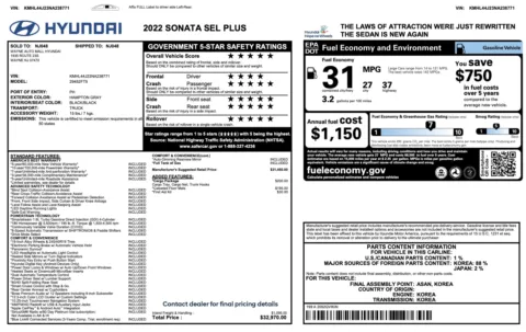 Photos of 2022 Hyundai Sonata SEL Plus for sale in Columbus, OH at Auto Boutique Ohio