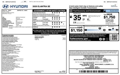 Photos of 2020 Hyundai Elantra SE for sale in Columbus, OH at Auto Boutique Ohio