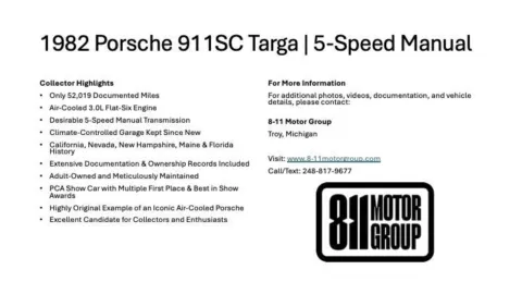 Photos of 1982 Porsche 911SC Targa for sale in Troy, MI at 8-11 Motor Group, Inc.