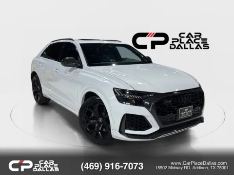 White 2023 Audi RS Q8 4.0T quattro,BLACK OPTIC,CARBON PKG,23 WHLS,SPORT EXHAUST,PANO,B&O,360 CAM,HTD/VENT LTHR,ACC for sale in Addison, TX