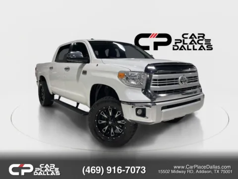 White 2015 Toyota Tundra CrewMax 1794 Edition CrewMax 4X4,5.7 V8,NAV,JBL,HTD/VENT LTHR,MOONROOF,BLIND SPOT,20 WHLS for sale in Addison, TX