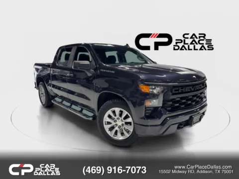 Gray 2022 Chevrolet Silverado 1500 Crew Cab Custom Crew Cab 2WD 2.7T,20 WHEELS,CHEVY SAFETY,REMOTE START,CARPLAY,CAM,TOW PKG for sale in Addison, TX