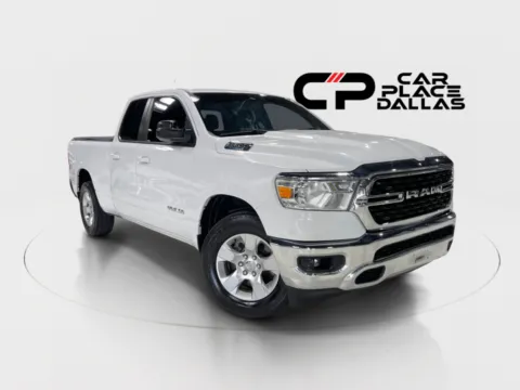 White 2022 Ram 1500 Quad Cab Big Horn Quad Cab 4X2,3.6 V6 ETORQUE,CAM,18 WHLS,CLASS III HITCH,7-PIN for sale in Addison, TX
