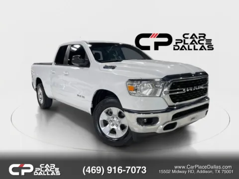 White 2022 Ram 1500 Quad Cab Big Horn Quad Cab 4X2,3.6 V6 ETORQUE,CAM,18 WHLS,CLASS III HITCH,7-PIN for sale in Addison, TX