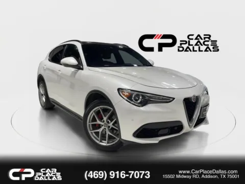 White 2019 Alfa Romeo Stelvio Ti Sport AWD,20 WHLS,PANO,NAV,HK,ACC,BLIND SPOT,HTD STS/WHEEL,SPORT SUSP,CARPLAY for sale in Addison, TX