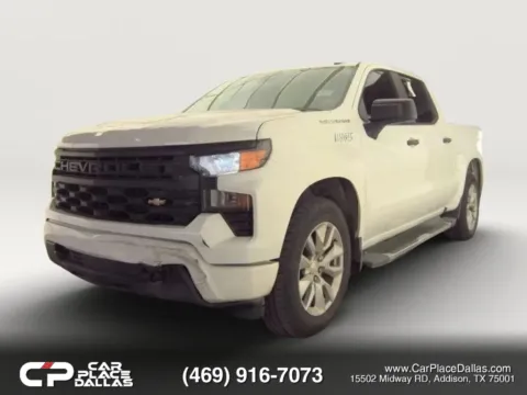 White 2023 Chevrolet Silverado 1500 Crew Cab Custom Pickup 4D 5 3/4 ft for sale in Addison, TX