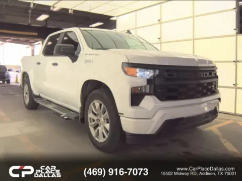 White 2023 Chevrolet Silverado 1500 Crew Cab Custom Pickup 4D 5 3/4 ft for sale in Addison, TX