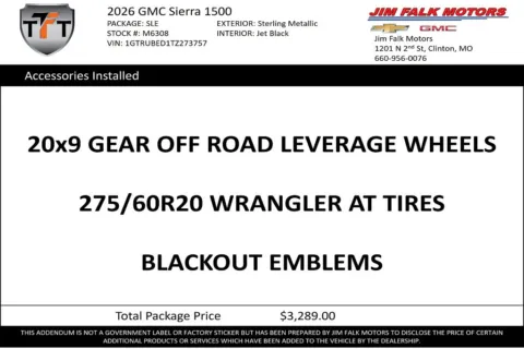 Photos of 2026 GMC Sierra 1500 SLE for sale in Clinton, MO at Jim Falk Motors