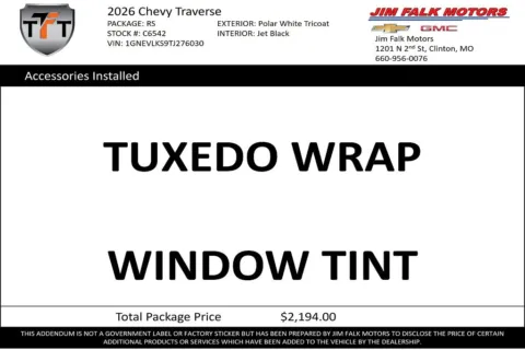 Photos of 2026 Chevrolet Traverse RS for sale in Clinton, MO at Jim Falk Motors