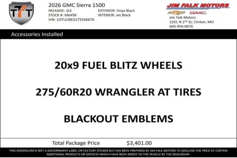 Photos of 2026 GMC Sierra 1500 SLE for sale in Clinton, MO at Jim Falk Motors