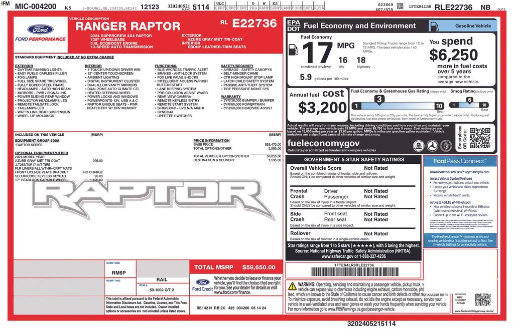 Gray 2024 Ford Ranger Raptor for sale in Warrensburg, MO