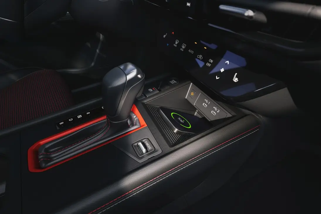 Nissan Kicks center console with wireless charging and controls