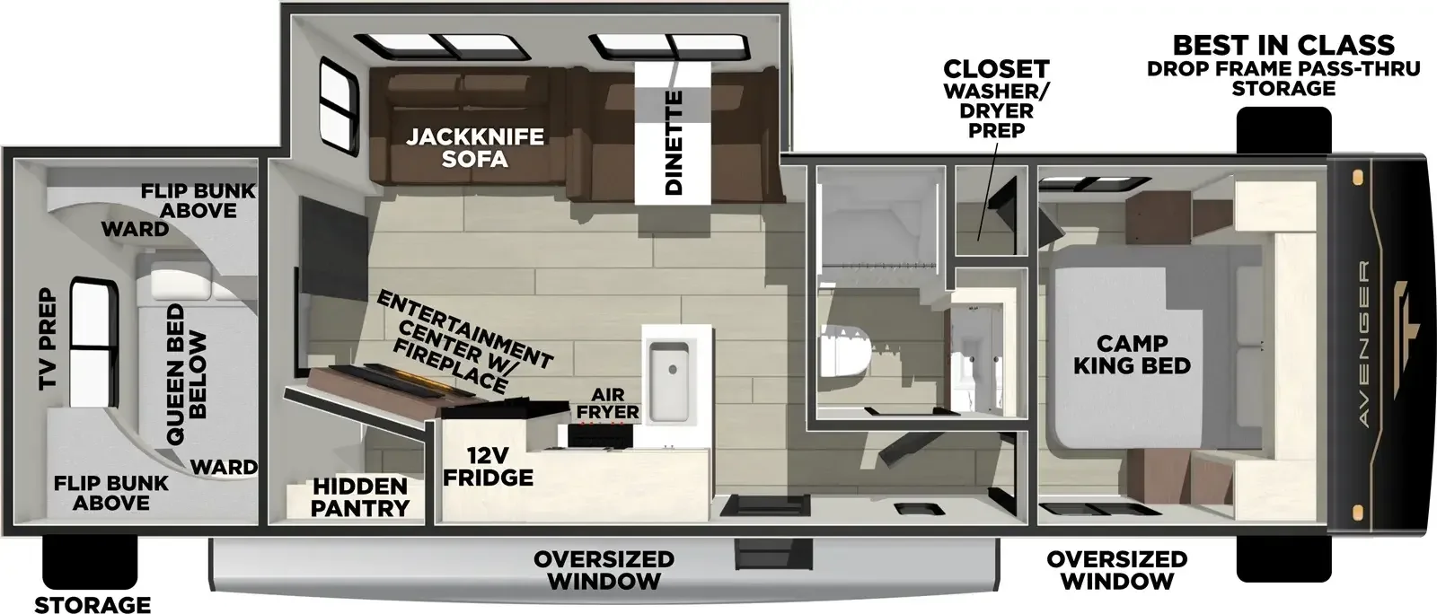 2027 Prime Time AVENGER 28QBS floorplan